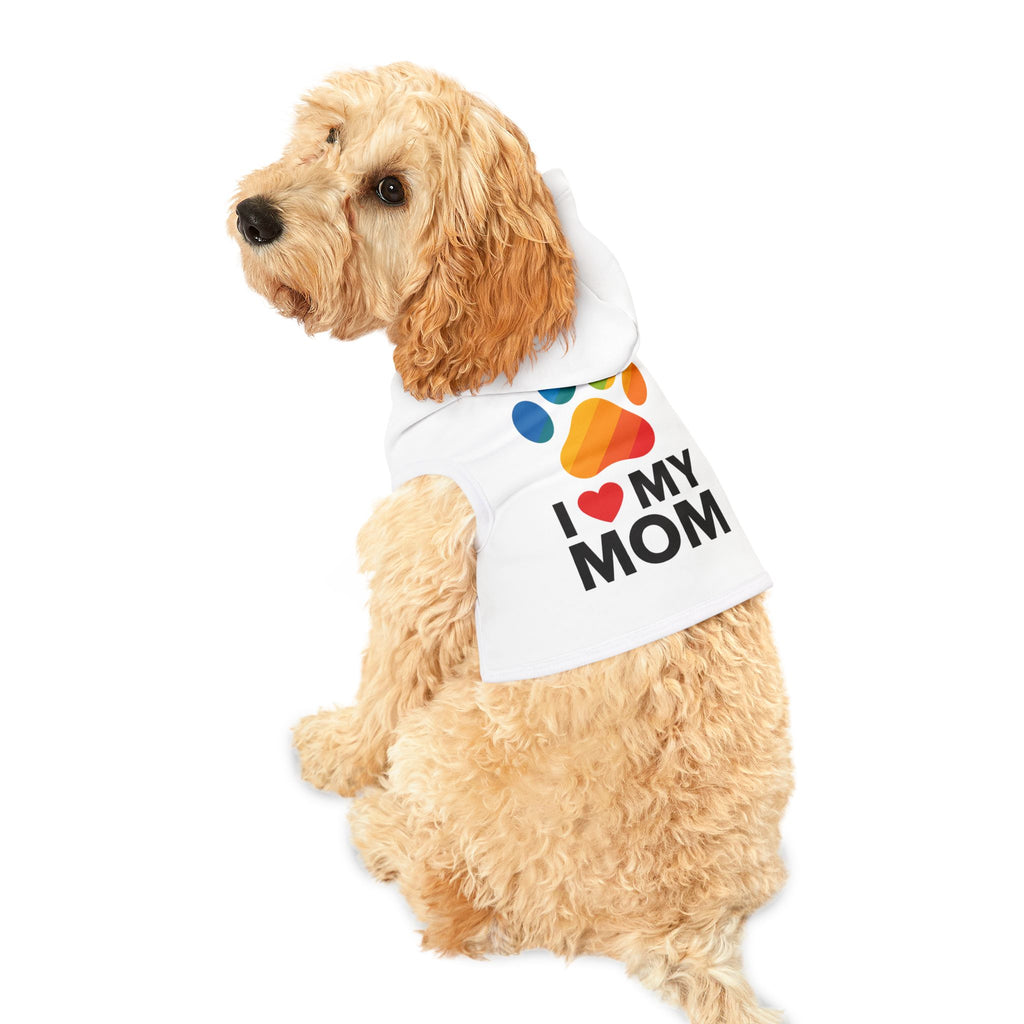 Pet Hoodie — "I  My Mom" Colorful Paw Print Dog Hoodie
