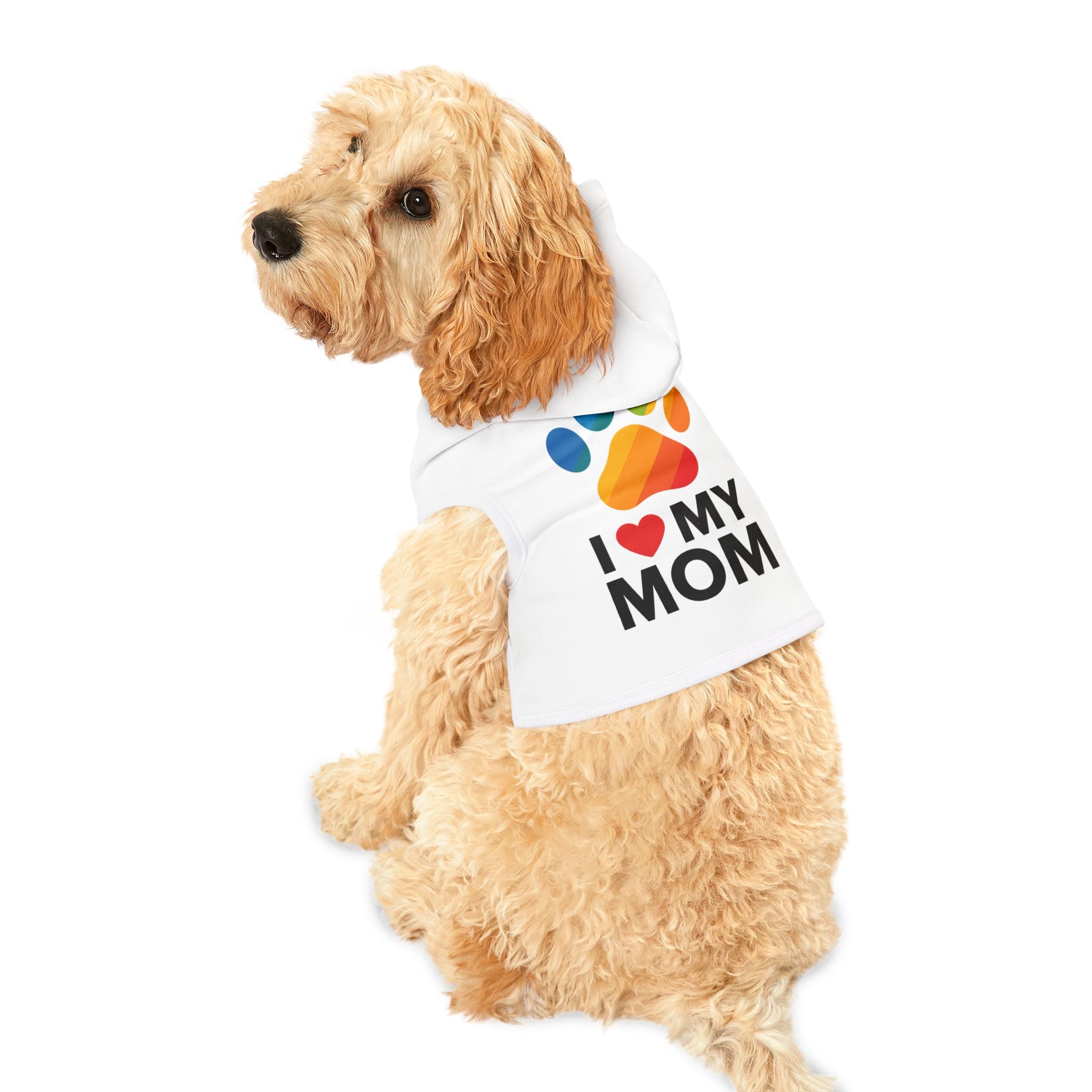 Pet Hoodie — "I  My Mom" Colorful Paw Print Dog Hoodie