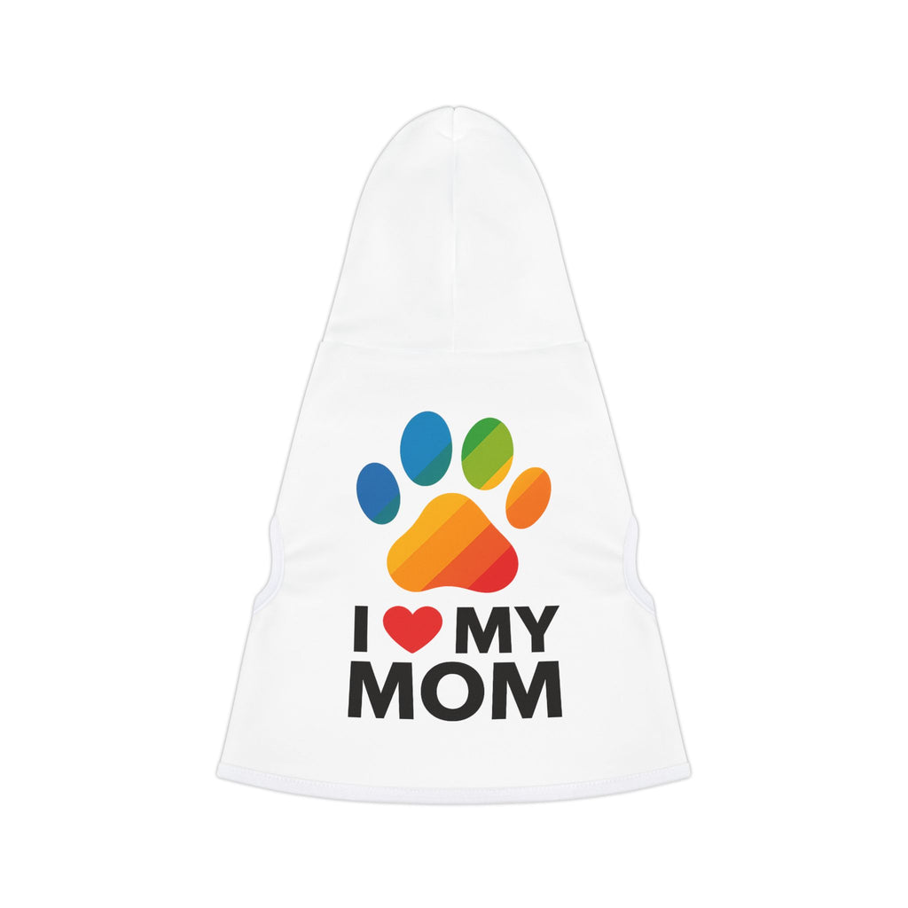 Pet Hoodie — "I  My Mom" Colorful Paw Print Dog Hoodie