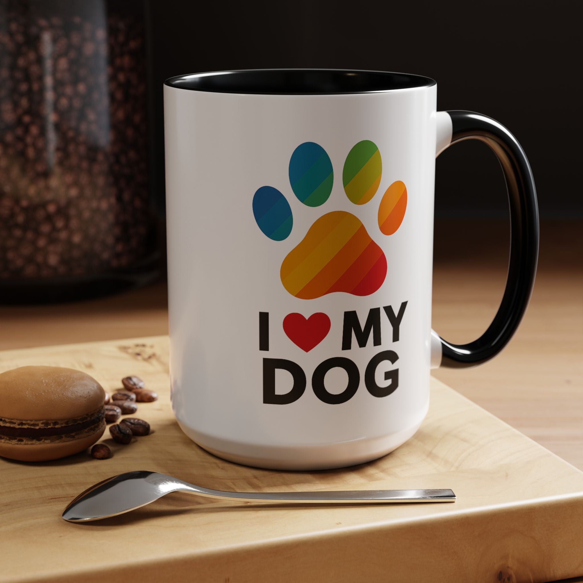 I Love My Dog Rainbow Paw Mug (15oz) | Colorful Dog Lover Gift