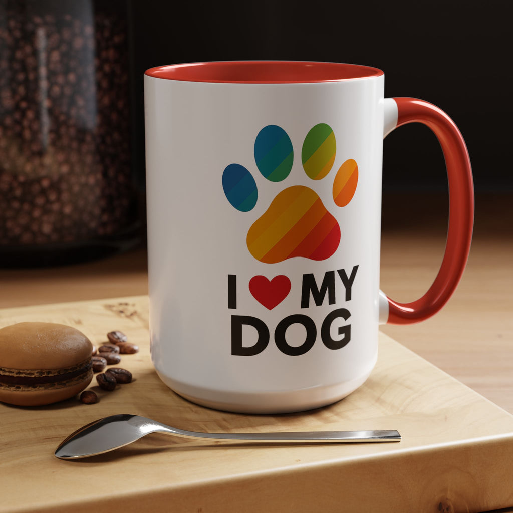 I Love My Dog Rainbow Paw Mug (15oz) | Colorful Dog Lover Gift